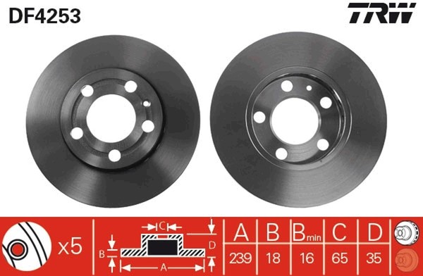 2X Trw Bremsscheibe DF4253 FüR 6Y5 Skoda Vw Polo Fabia 5Z3 5Z1 Fox 5Z4 5Z5 4 12V-image