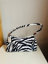 Karen Millen Vintage Genuine Leather Zebra Print Hand Grab Shoulder Bag Small