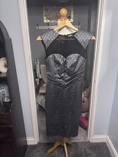 Paper Dolls Bodycon Dress Black Silver UK 10 Mesh Panel Metallic Occasion