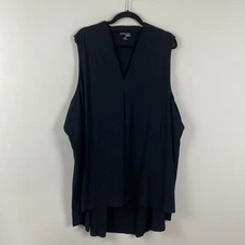 Attitudes by Renee Regular Silky Knit Pleat Tunic Size 3X Black V Neck Stretch