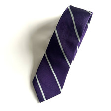 Crewcuts Boys S/M 2-7 Tie 42" Long Silk Striped Purple Silver Diagonal 2" Wide
