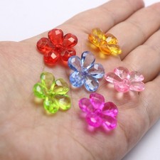 40 Mixed Colour Transparent Acrylic Flower Beads 22mm Center Hole Bead Cap