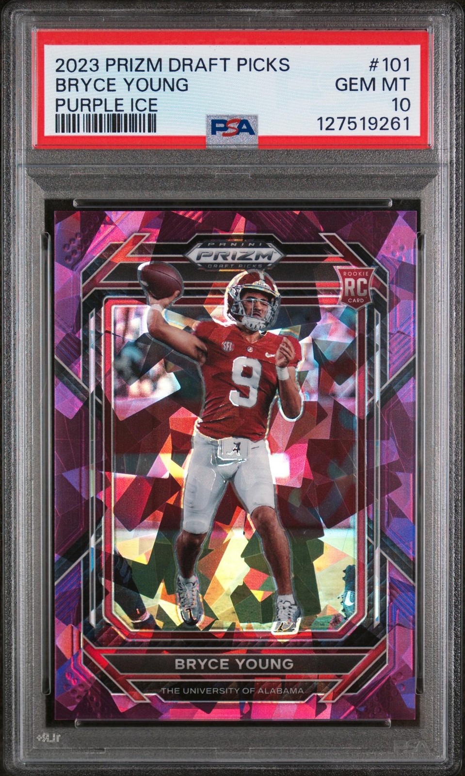 2023 Panini Prizm Draft Picks Purple Ice Prizm Bryce Young #101 /149 PSA 10