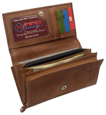 Genuine Leather Wallets For Women's Ladies Wallet Clutch Accordion RFID Blocking