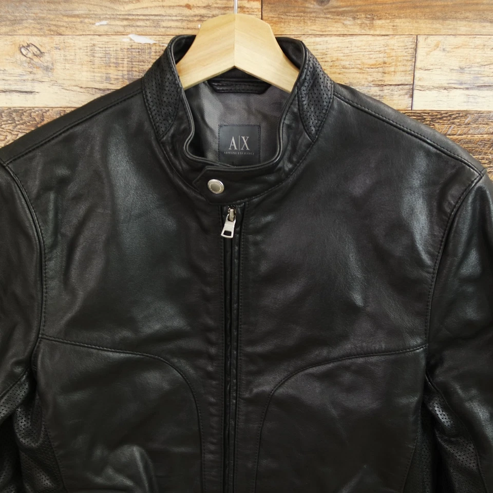 Armani Exchange кожи мотоцикла кафе гонщик куртка размер M полный молнии - Изображение 2 из 4