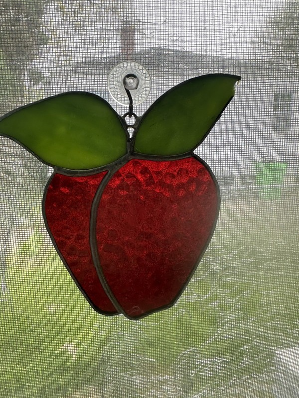 Red Apple Green Leaves Stained Glass Apple Leaded Sun Catcher