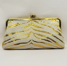 Vintage 1950s Whiting Davis Gold White Mesh Kiss Lock Clutch Bag Wallet Purse