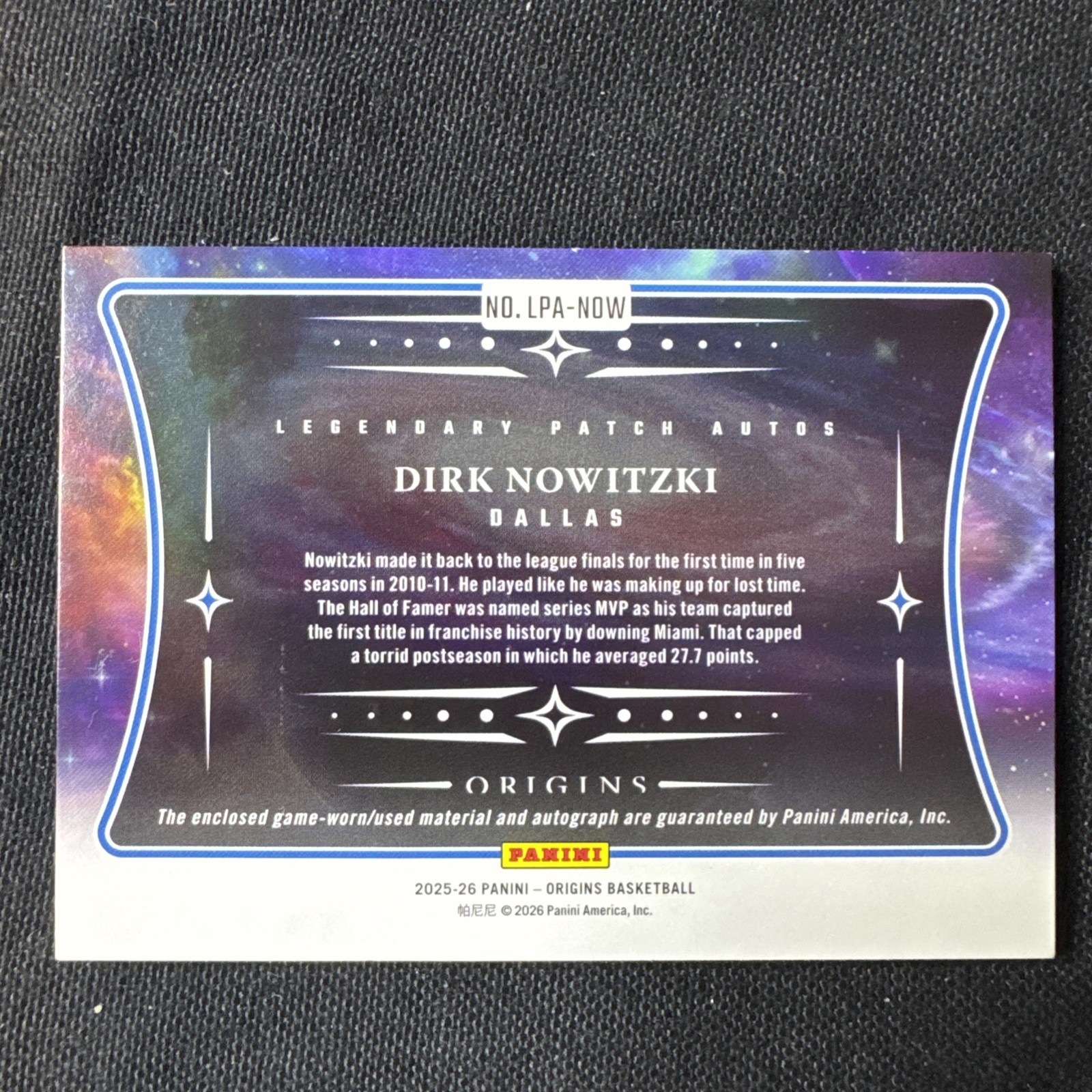 2025-26 Panini Origins Dirk Nowitzki Patch Auto 3/25 GAME WORN PATCH 🔥🔥 view 2