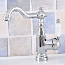 Polished Chrome Deck-Mounted Kitchen Faucet with Swivel Spout and Single-Handle