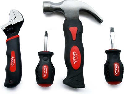 Apollo Tools 4 Piece Stubby Tool Set for Small Hands and Tight 4 pc., Red 