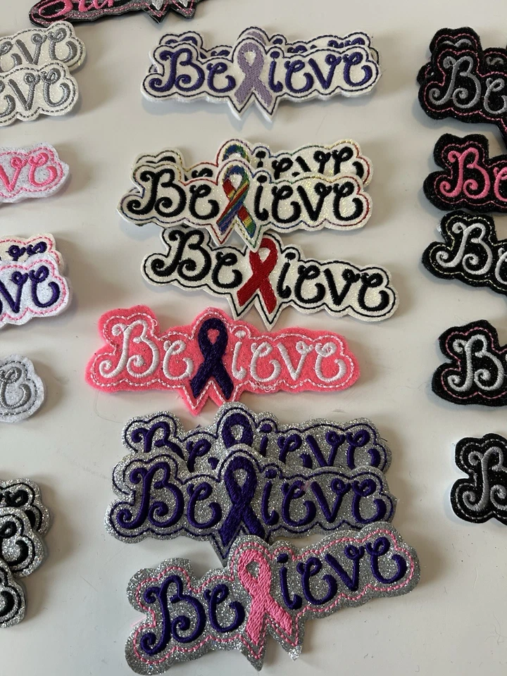 Cancer Survivor  Ribbon And “Believe” patch For Sewing. Many Colors. Lot Of 26 - Image 3 of 4