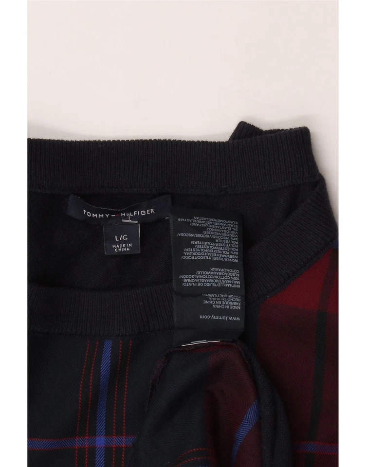 TOMMY HILFIGER Womens Boat Neck Jumper Sweater UK 16 Large Navy Blue Check JL09 - Image 3 of 3