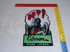 VINTAGE EDISON SPLITDORF SPARK PLUGS PEP CAR  12" METAL THOMAS GASOLINE OIL SIGN