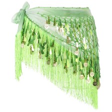 Belly Dance Hip Scarf with Tassels Sequin Coin for Party Green 