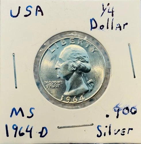 1964 D Washington Quarter GEM Bu High Grade Free Shipping! #49