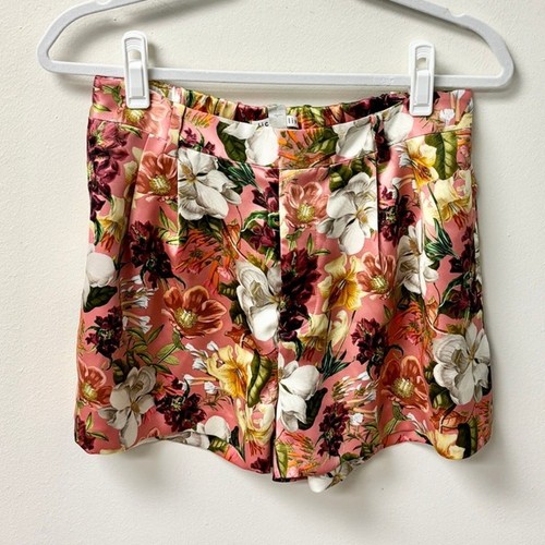 Pantaloncini plissettati a vita alta Alice + Olivia Conry raso ginepro floreale rosa S nuovi senza etichette - Foto 1 di 5