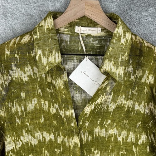 NWT Savannah Morrow Large Green Cliff Blouse Marble Moss V-Neck Button Up Silk - Picture 5 of 17