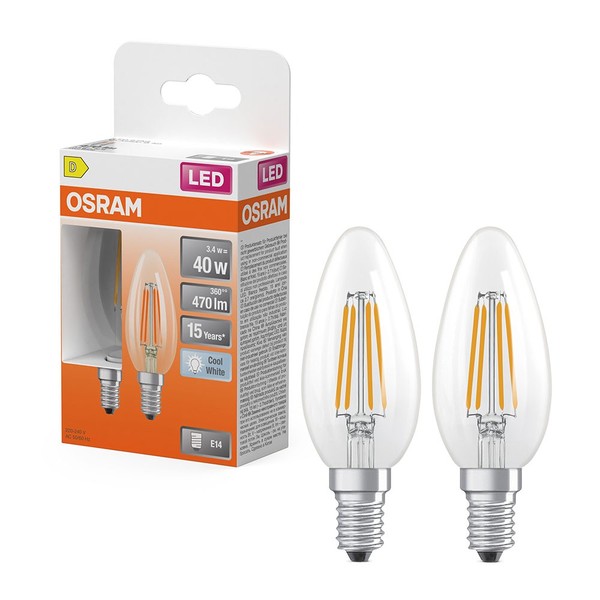 2 X Osram Led Filament C35 Kerzen 3,4W = 40W E14 Klar 470Lm Neutralweiß 4000K-image