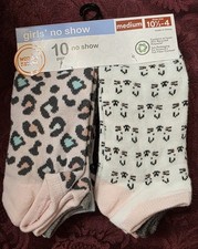 Wonder Nation 10 Pairs Girls No Show Socks Medium 101/2-4 New With Tags