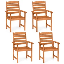 Patio Chairs Set of 4 with Inclined Backrests and Slatted Seats for Deck