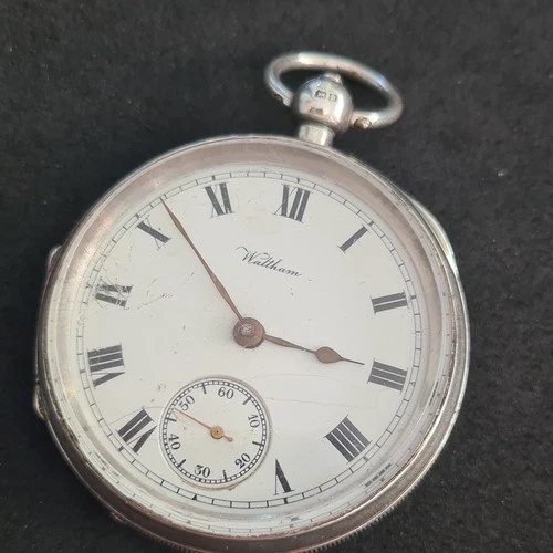 Antique Solid Silver Gents Waltham Mass Pocket Watch 1914 W/O Ref4254