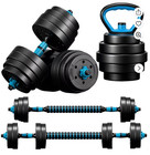 20KG 3-in-1 Adjustable Dumbbell Barbell Kettlebell Set Blue/Black Home Gym Weigh