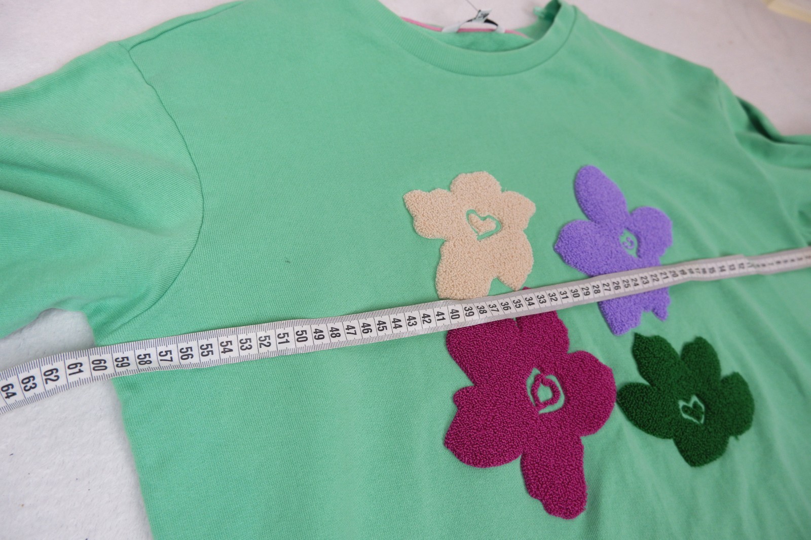 Patchwork Embroidered Daisy Flower green mint swe… - image 10