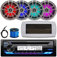 JVC KD-T92MBS 1-DIN Marine Bluetooth CD Stereo W/Cover, 4x 6.5" RGB LED Speakers