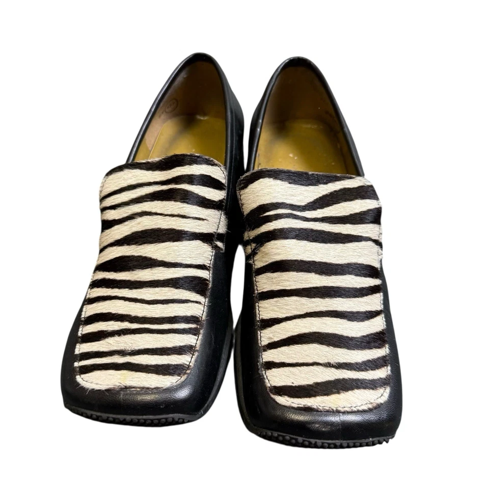 Mocasines Enzo Angiolini con estampado de cebra para mujer 6M cuero becerro zapatos negros Foto 4 de 4