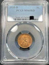 1935 D Lincoln Wheat Cent 1c PCGS MS65RD Denver Nice Red Cent