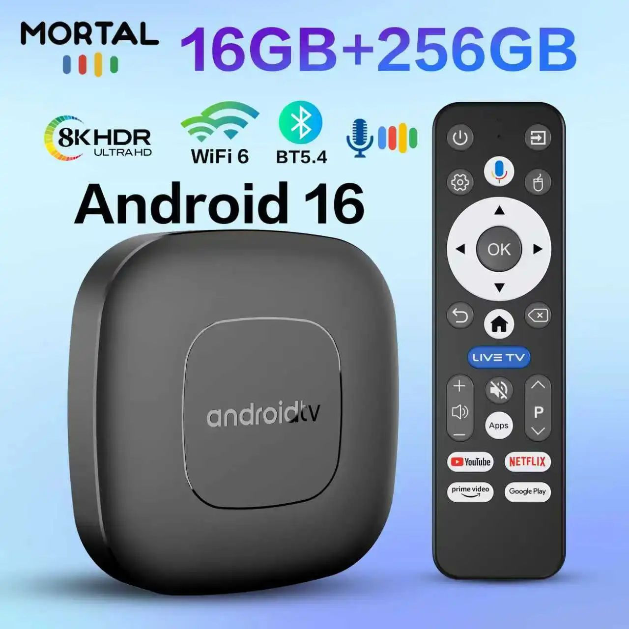 Box TV Android 16 Google Assistant 256G Wifi6 Bluetooth pour streaming vidéo 8K
