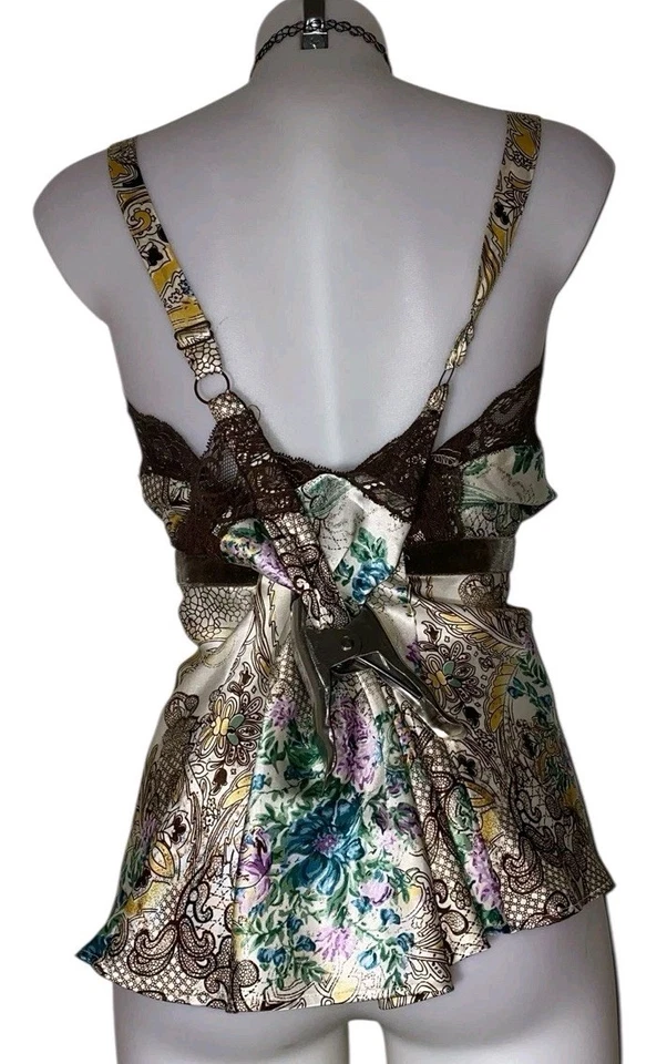 Camiseta sin mangas Babydoll de encaje cachemir marrón para mujer Whimsigoth Grunge Coquette talla 18 Foto 3 de 4