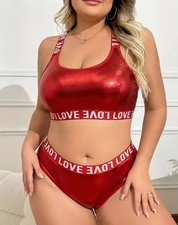 Rosso taglie forti stampa LOVE senza schienale incrociato pelle morbida donna taglia 4XL / UK 24