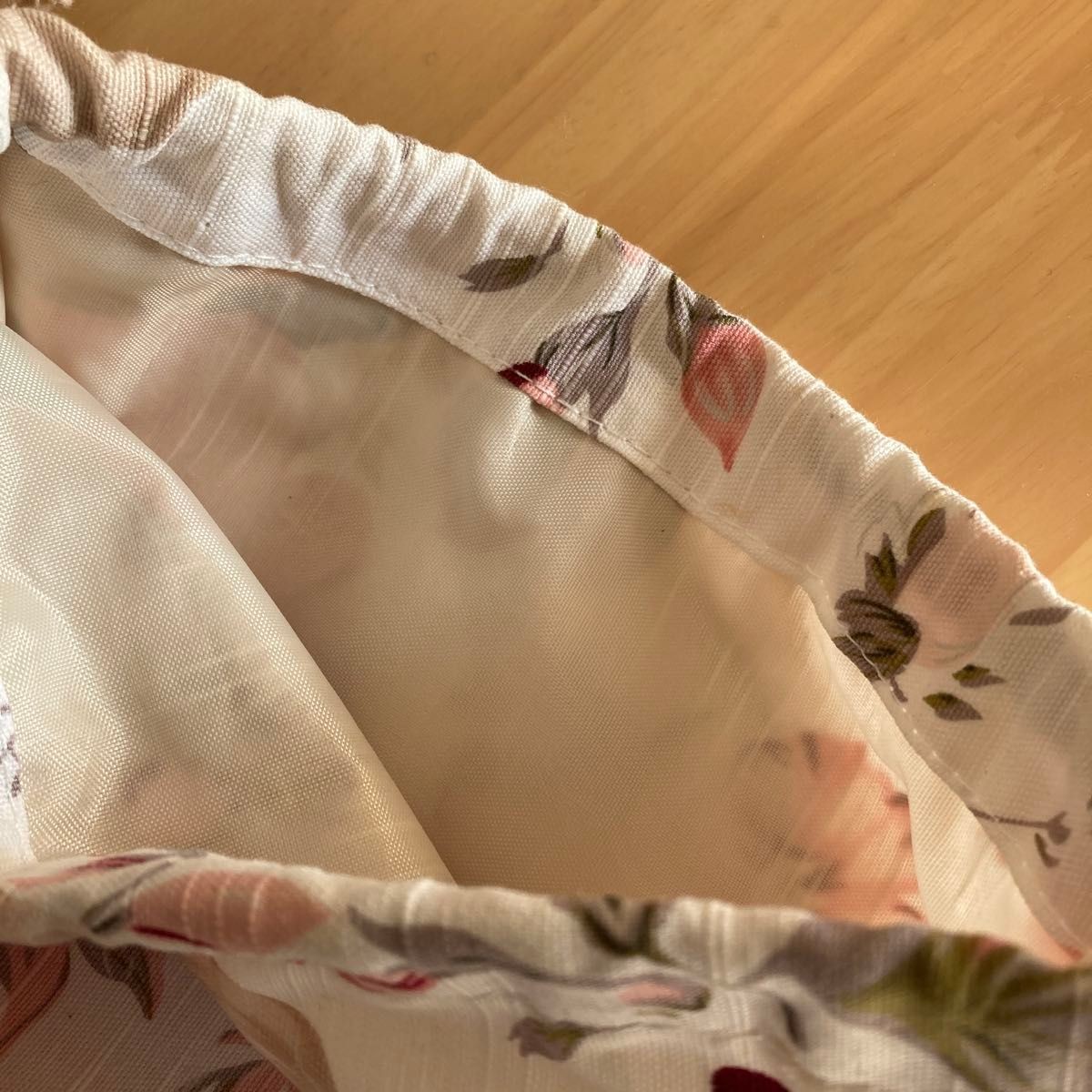 Drawstring bag floral pattern drawstring pink cre… - image 3