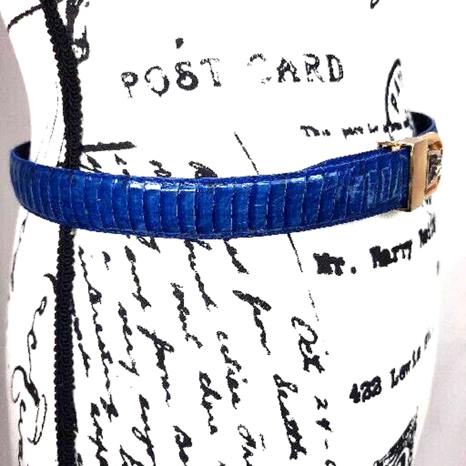 Cinturón de cuero genuino vintage años 90 Y2K piel de serpiente azul medio dinero antiguo preppy gótico Foto 3 de 4