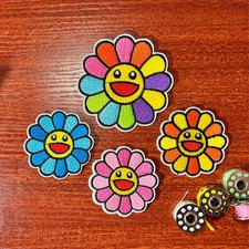 Happy Face Patch Murakami Takashi Rainbow Flower Embroidered Iron On