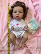 RGB Realistic Girl Newborn Baby Doll Brown Curly Hair Lifelike Blue Eyes