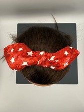 USA Red With White Stars Tie Knot Headband Patriotic Hair Accessory Girls Women