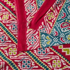Sanskriti Vintage Blue-Red Pure Cotton Saree Patan Patola Ikat Printed Sari 5 Yd