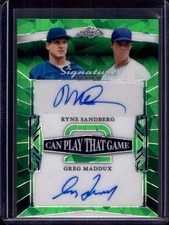 RYNE SANBERG GREG MADDUX 2025 Leaf Metal Green Crystal Dual Autograph Auto #1/1