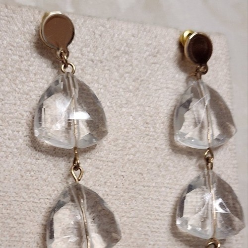 VINTAGE 80s CLEAR LUCITE DANGLE DROP EARRINGS PIERCED LONG STATEMENT RETRO - Picture 3 of 5