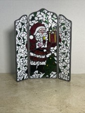 Vintage Leaded Stained Glass Suncatcher Tri Fold Hinged Santa