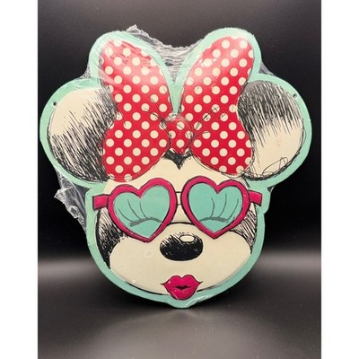 Disney Minnie Mouse Metal Wall Sign Heart Sunglasses Polka Dot Bow Tin Decor