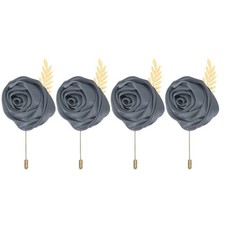4 Pcs Groom Boutonnieres Rose Boutonnieres Pins, Gray 4.7"x2" 
