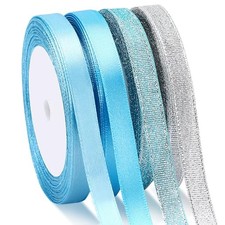 Decyool Winter Ribbons Pack 4 Rolls 100 Yards Satin Gift Wrap Blue  Silver