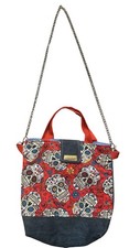 Sugar Skull Day of the Dead Red Denim Hand/Crossbody Purse/Bag