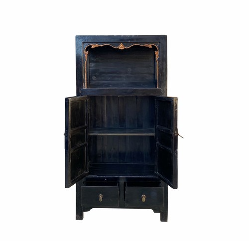 Chinese Distressed Black Lacquer Open Shelf Storage Wardrobe Cabinet cs7066 - Picture 5 of 5
