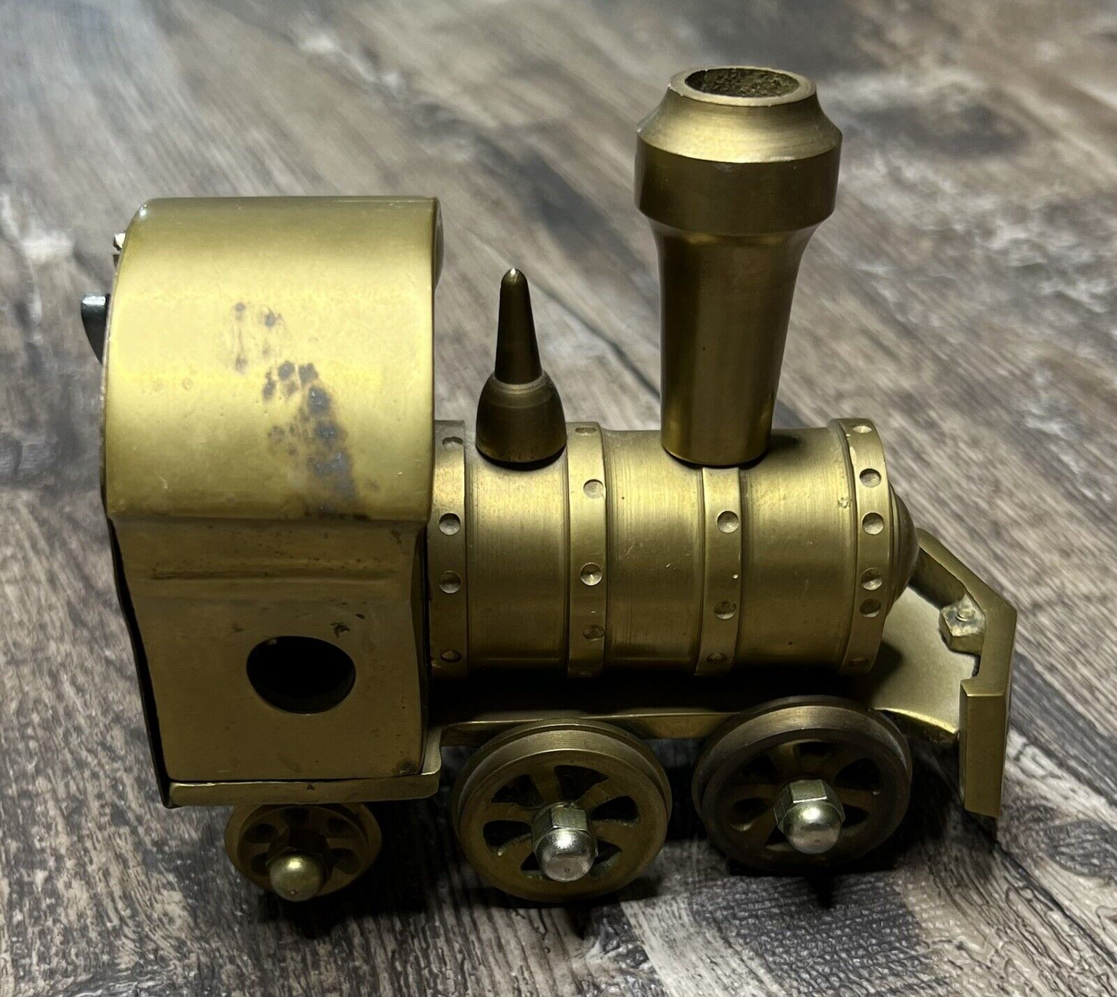 Vintage Enesco Brass Train Music Box “It’s a Small World” Heavy Railroad