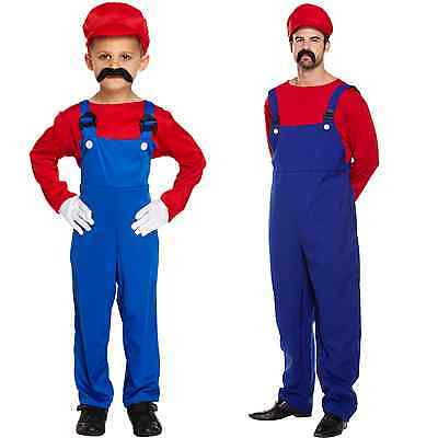 Mario Luigi Fancy Dress Plumber Workman Costume Boys Video Game 5-10 Years New