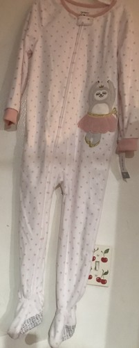 NWT Carter's Girl's Footed Blanket Sleeper White w/ Pink Polka Dots & Sloth ~ 5T